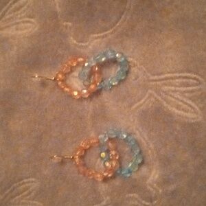 Handmade baby blue and pink small double hooped fun minimalist earrings
